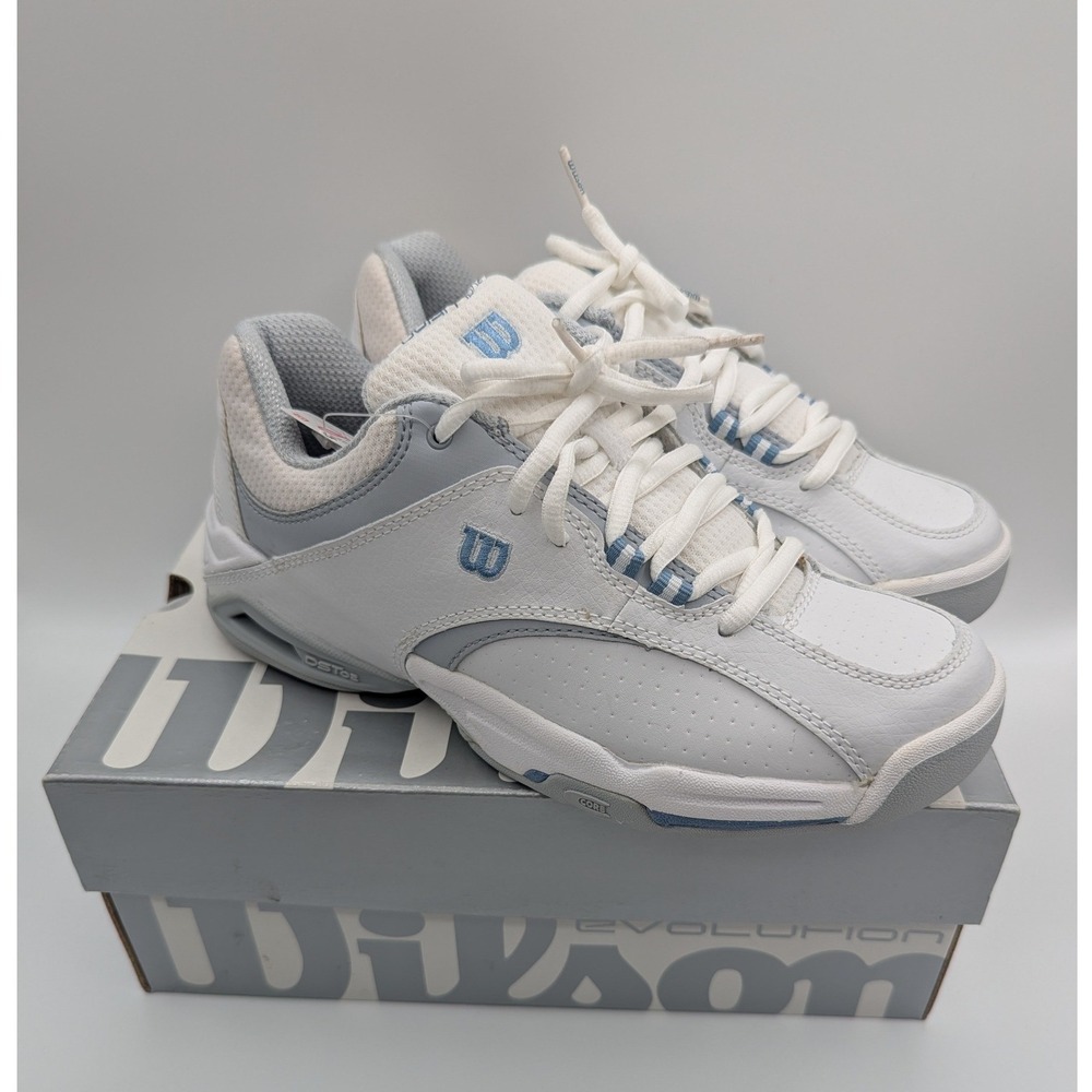 Wilson S1895 Womens Tennis Shoes White Grey Light Blue Leather Sneakers Size 8